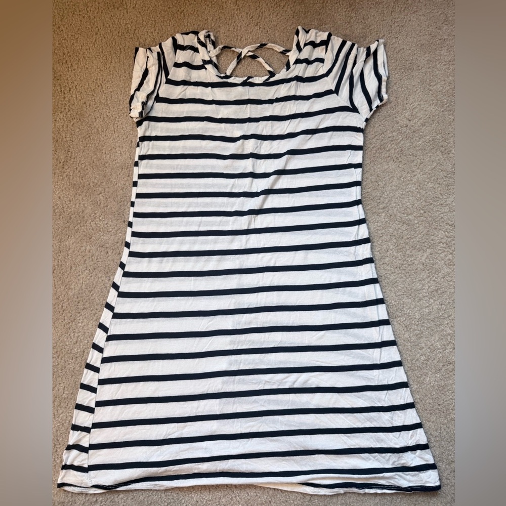 Olivia Rae Casual Striped Dress in Navy and White